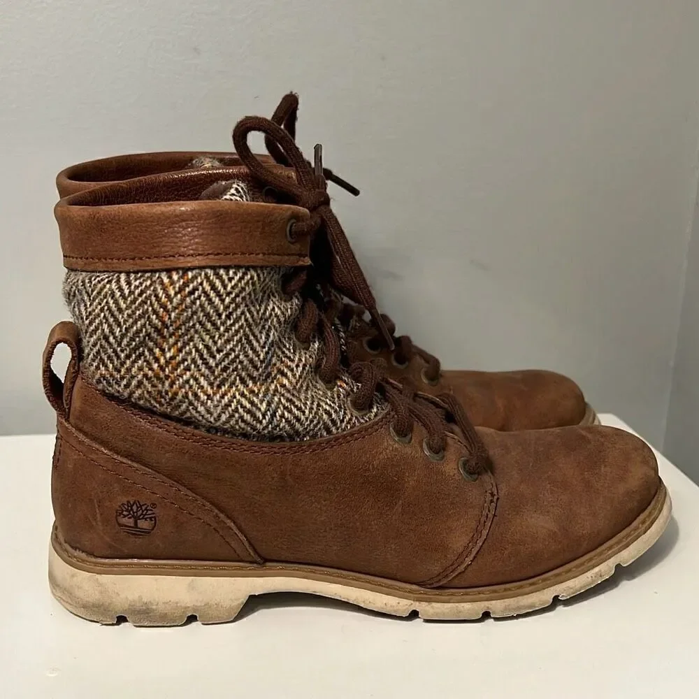 Timberland Women's Brown & Tan Tweed Leather Ankle Boots